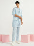 Men's Aqua Linen Jacket,Kurta And Pyjama Set.